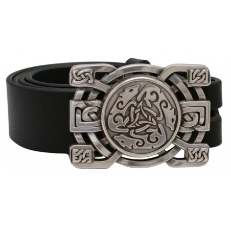 Ceinture Noire 4 cm Plaque Loups celtiques 30