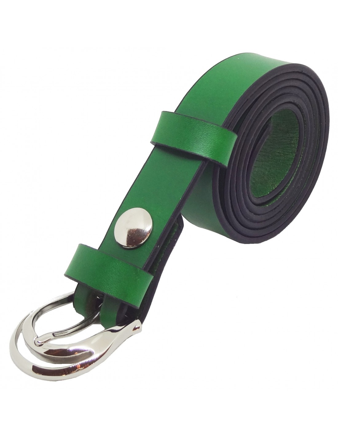 Ceinture artisanale fine en cuir Vert Foret responsable fait en France