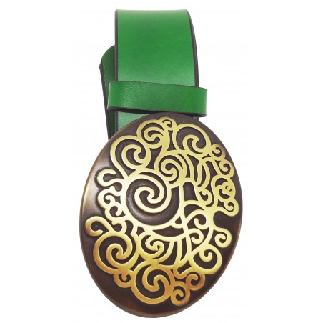 Ceinture en cuir Vert Forêt 4 cm gande boucle ovale bronze 5