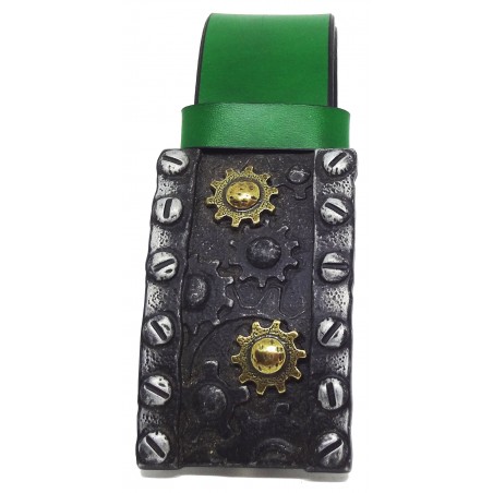 Ceinture en cuir Vert 4 cm boucle Steampunk engrenages 23