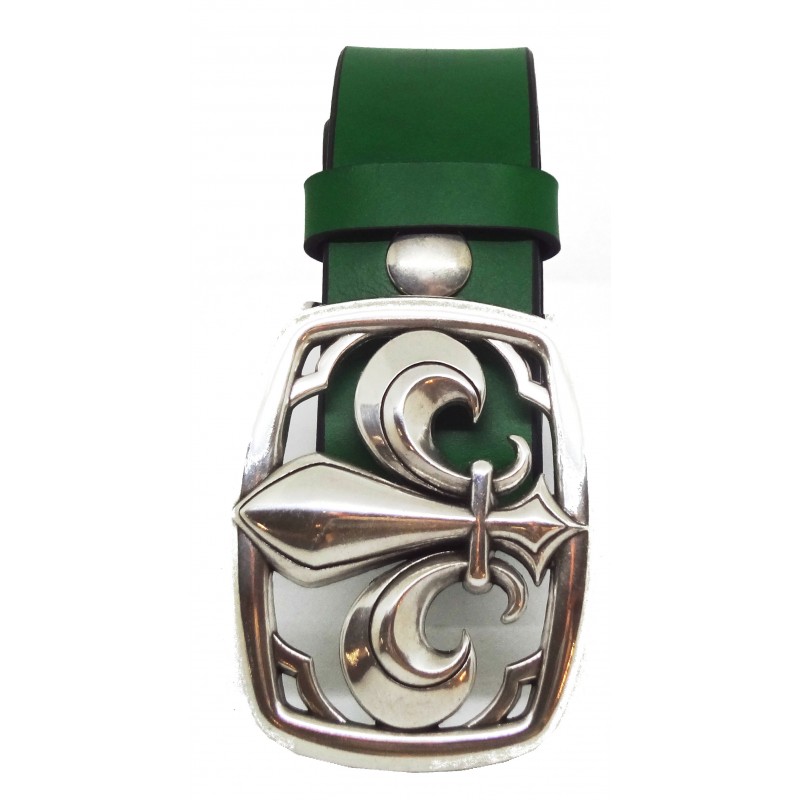 Ceinture en cuir Vert Forêt 4 cm boucle Fleur...