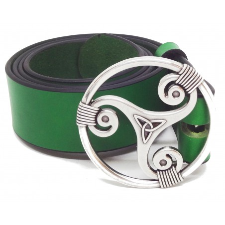 Ceinture en cuir Vert Forêt 4 cm boucle Triskel 29