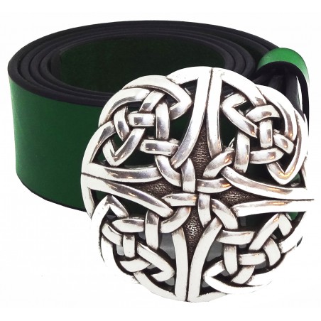 Ceinture en cuir Vert Forêt 4 cm boucle entrelacs celtique 31