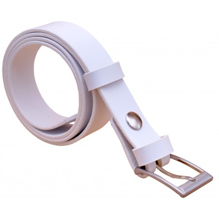 Ceinture artisanale en cuir blanc de 3 cm boucle 2