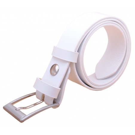 Ceinture artisanale en cuir blanc de 3,5 cm boucle 1