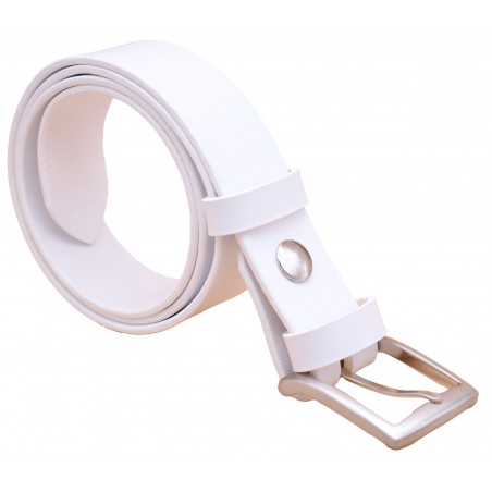 Ceinture artisanale en cuir blanc de 3,5 cm boucle 4