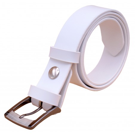 Ceinture artisanale en cuir blanc de 3,5 cm boucle 5