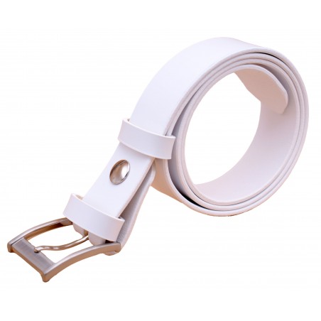 Ceinture artisanale en cuir blanc de 3,5 cm boucle 7