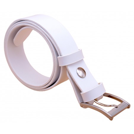 Ceinture artisanale en cuir blanc de 3,5 cm boucle 7