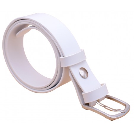 Ceinture artisanale en cuir blanc de 3,5 cm boucle 8