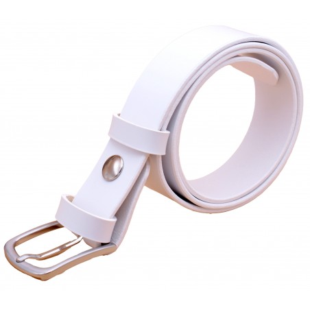 Ceinture artisanale en cuir blanc de 3,5 cm boucle 8