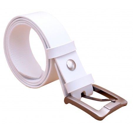 Ceinture artisanale en cuir blanc 4 cm boucle 1