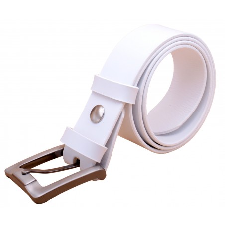 Ceinture artisanale en cuir blanc 4 cm boucle 1