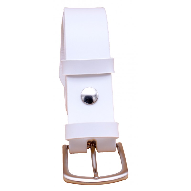 Ceinture artisanale en cuir blanc 4 cm boucle 2