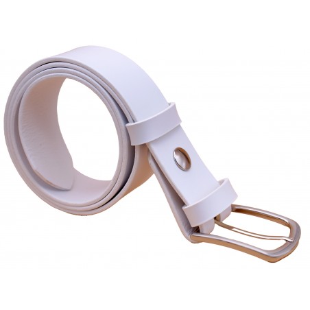 Ceinture artisanale en cuir blanc 4 cm boucle 2