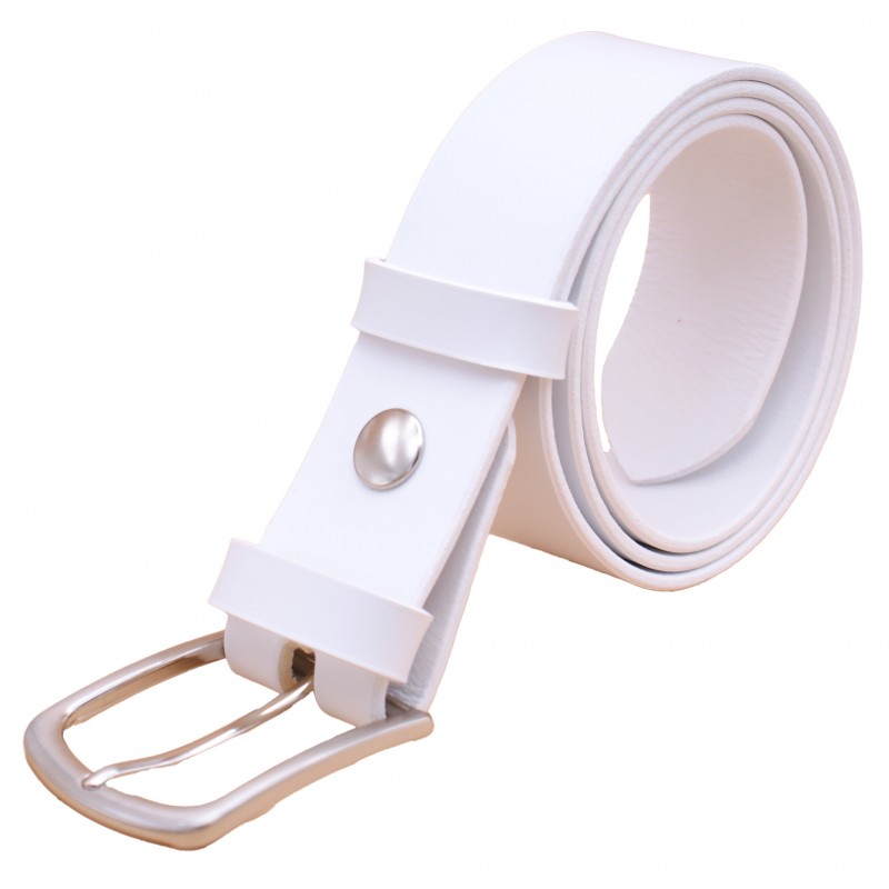 Ceinture artisanale en cuir blanc 4 cm boucle 2