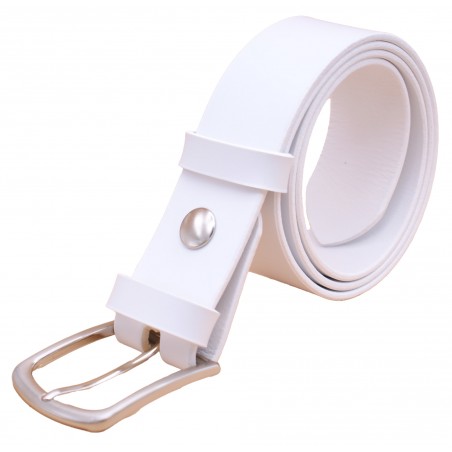 Ceinture artisanale en cuir blanc 4 cm boucle 2