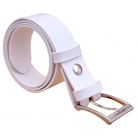 Ceinture artisanale en cuir blanc 4 cm boucle 3