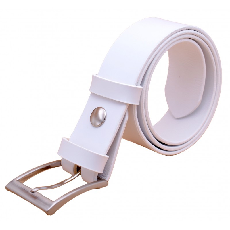 Ceinture artisanale en cuir blanc 4 cm boucle 3