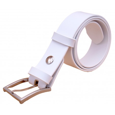 Ceinture artisanale en cuir blanc 4 cm boucle 4