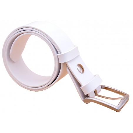 Ceinture artisanale en cuir blanc 4 cm boucle 13