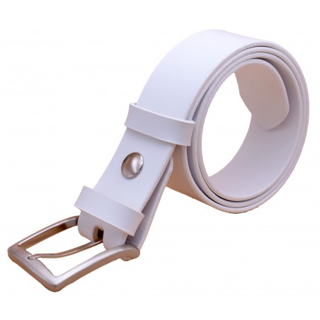Ceinture artisanale en cuir blanc 4 cm boucle 13