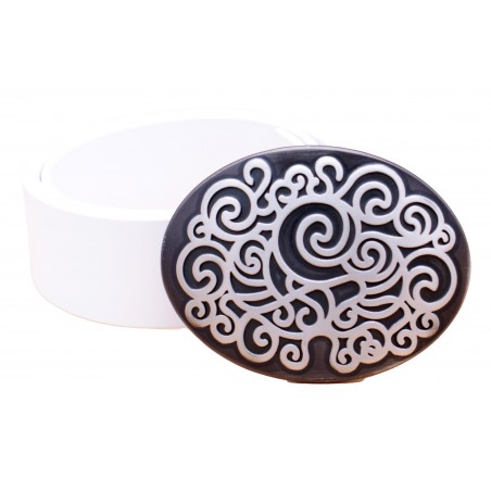 Ceinture artisanale en cuir blanc 4 cm  grose boucle ovale noir et blanche 6