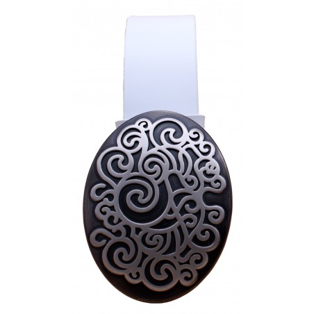 Ceinture artisanale en cuir blanc 4 cm  grose boucle ovale noir et blanche 6