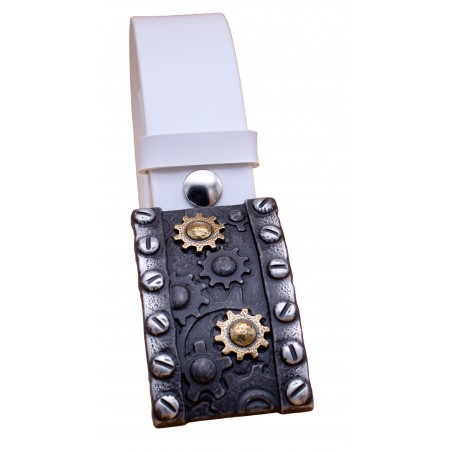 Ceinture artisanale en cuir blanc 4 cm boucle steampunk engrenages 23