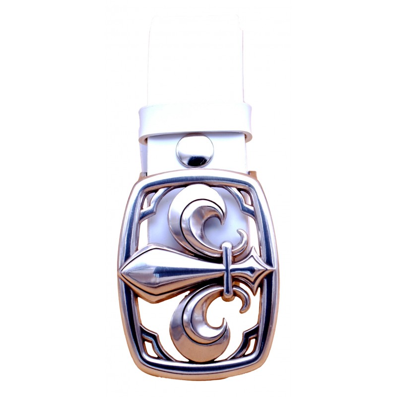 Ceinture artisanale en cuir blanc 4 cm boucle...