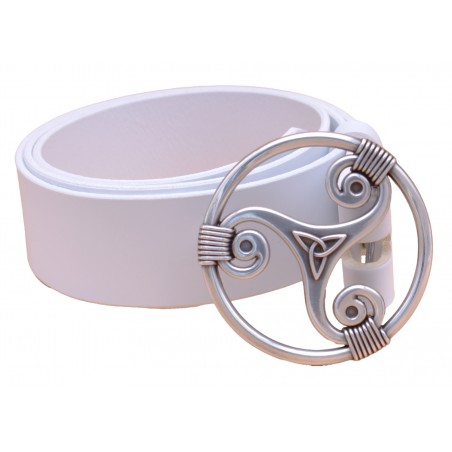 Ceinture artisanale en cuir blanc 4 cm boucle Triskel 29
