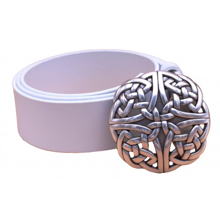 Ceinture artisanale en cuir blanc 4 cm boucle entrelas celtique 31