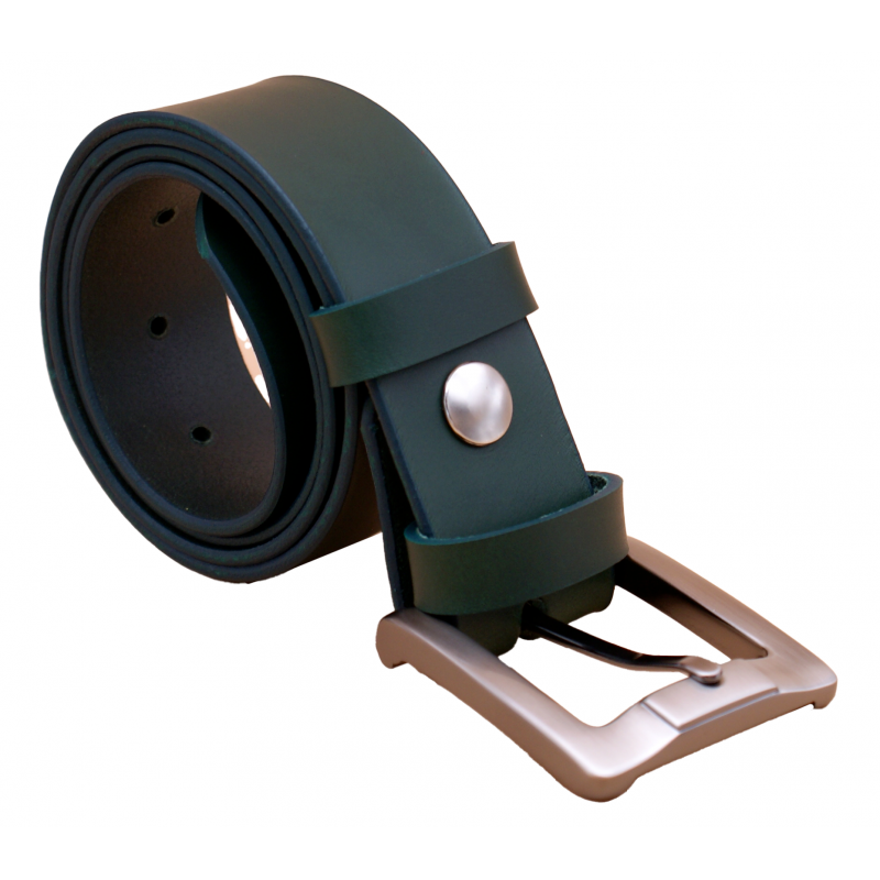 Ceinture artisanale en cuir Vert olive 4 cm...