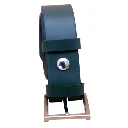 Ceinture artisanale en cuir Vert olive 4 cm boucle 4