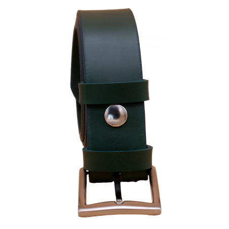 Ceinture artisanale en cuir Vert olive 4 cm boucle 13