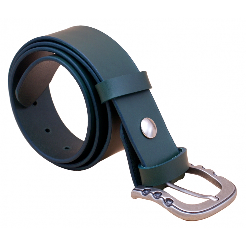 Ceinture artisanale en cuir Vert olive 4 cm...