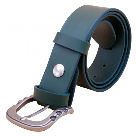 Ceinture artisanale en cuir Vert olive 4 cm boucle 14