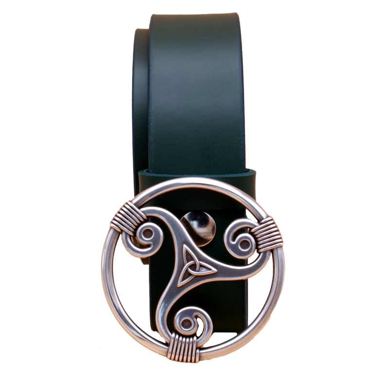 Ceinture artisanale en cuir Vert olive 4 cm...