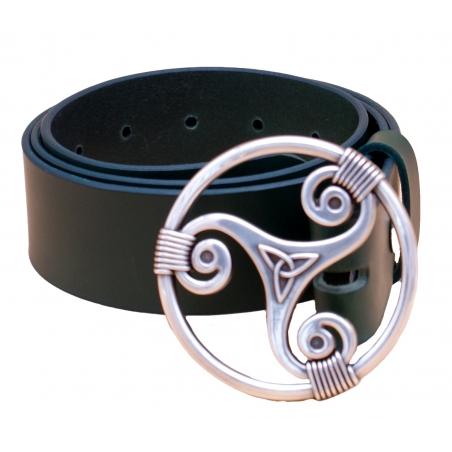 Ceinture artisanale en cuir Vert olive 4 cm boucle Triskel 29