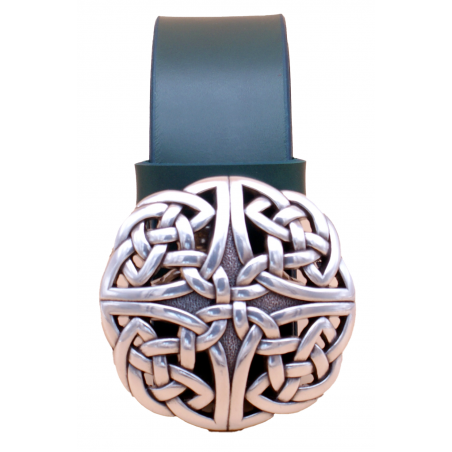 Ceinture artisanale en cuir Vert olive 4 cm boucle boucle Entrelacs Celtique 31
