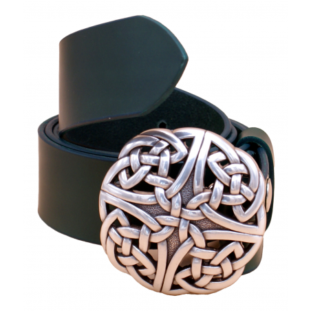 Ceinture artisanale en cuir Vert olive 4 cm boucle boucle Entrelacs Celtique 31
