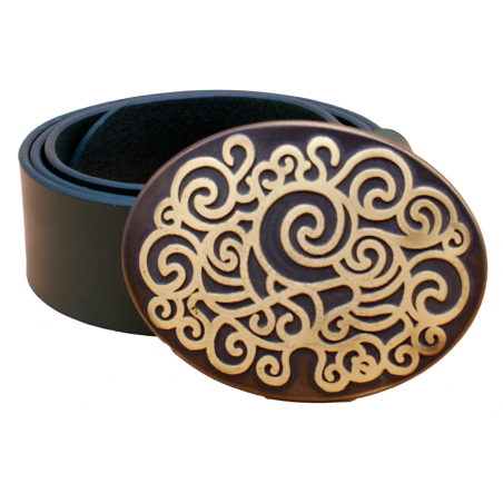 Ceinture artisanale en cuir Vert olive 4 cm grande boucle ovale bronze 5