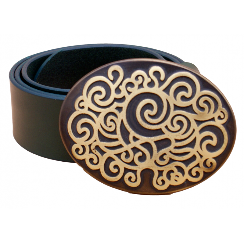 Ceinture artisanale en cuir Vert olive 4 cm...