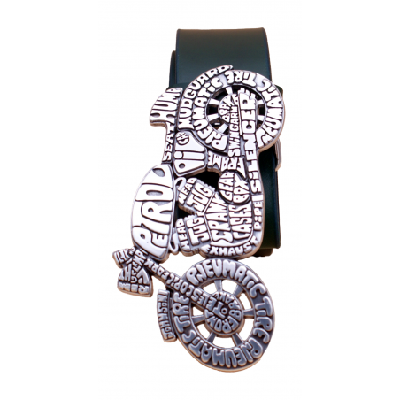 Ceinture artisanale en cuir Vert olive 4 cm grande boucle Moto 40