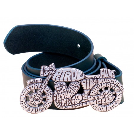 Ceinture artisanale en cuir Vert olive 4 cm grande boucle Moto 40