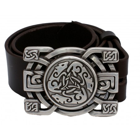 Ceinture Marron Foncé classique 4 cm loups celtiques 30
