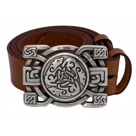 Ceinture Camel classique 4 cm Plaque Triskel loups celtiques 30