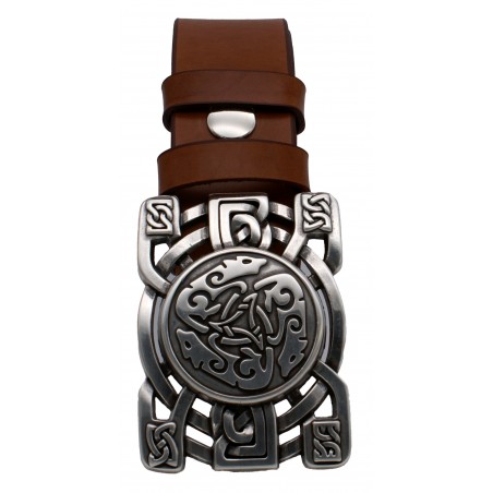 Ceinture Camel classique 4 cm Plaque Triskel loups celtiques 30