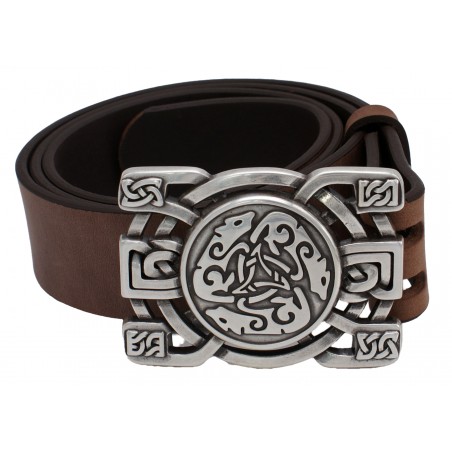 Ceinture Gris Vieilli classique 4 cm Plaque Triskel loups celtiques 30