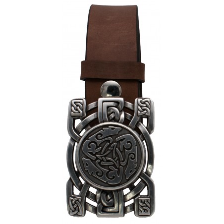 Ceinture Gris Vieilli classique 4 cm Plaque Triskel loups celtiques 30